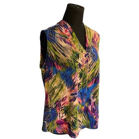 Jones Studio Separates V-Neck Blouse Colorful Career Wear Sleeveless  Size L - Picture 2 of 9